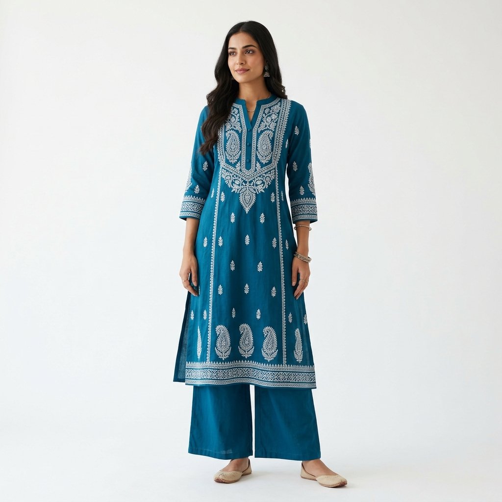 Teal Embroidered Kurta Set